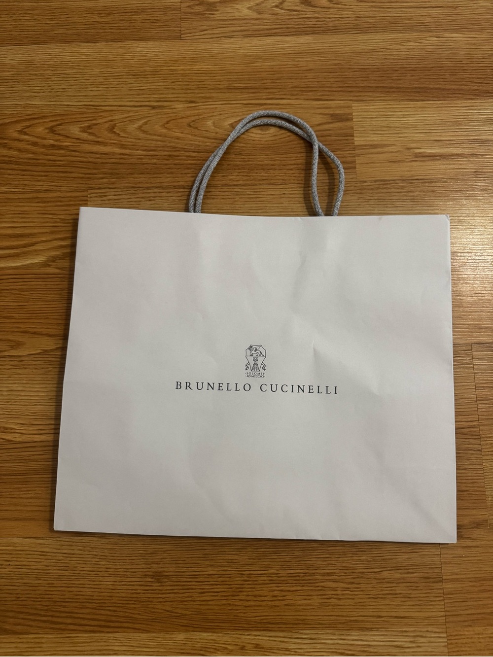 Brunello Cucinelli White Paper Shopping Bag with Gray Rope Handles